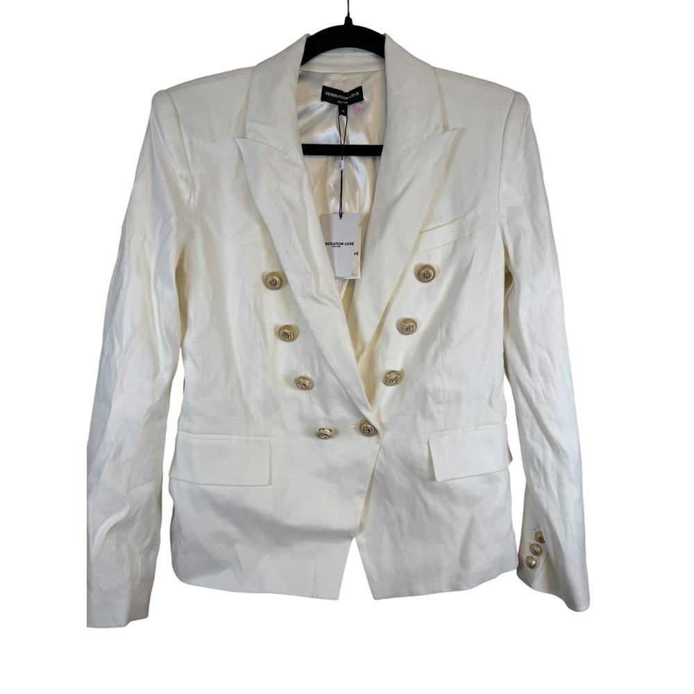 Generation Love White Double Breasted Blazer Gold Crest Buttons NWT Size M